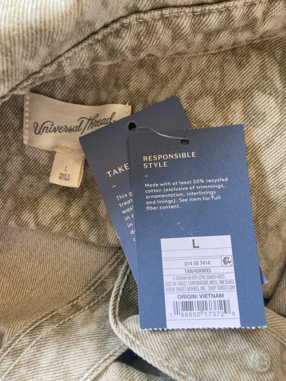 Universal Thread Button-Front Mini‎ Denim Shirt Dress in a Faded Olive Color - L